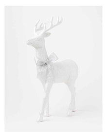 Eucalyptus Christmas Glittered Standing Reindeer withHessian Bow 46cm in White