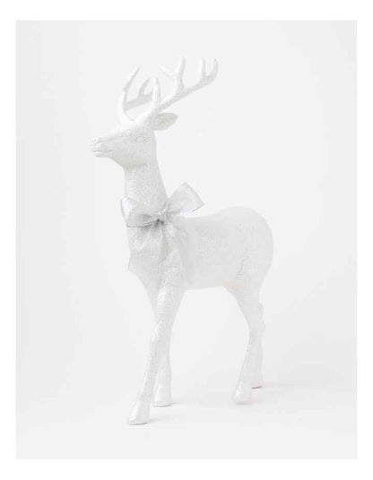Eucalyptus Christmas Glittered Standing Reindeer withHessian Bow 46cm in White