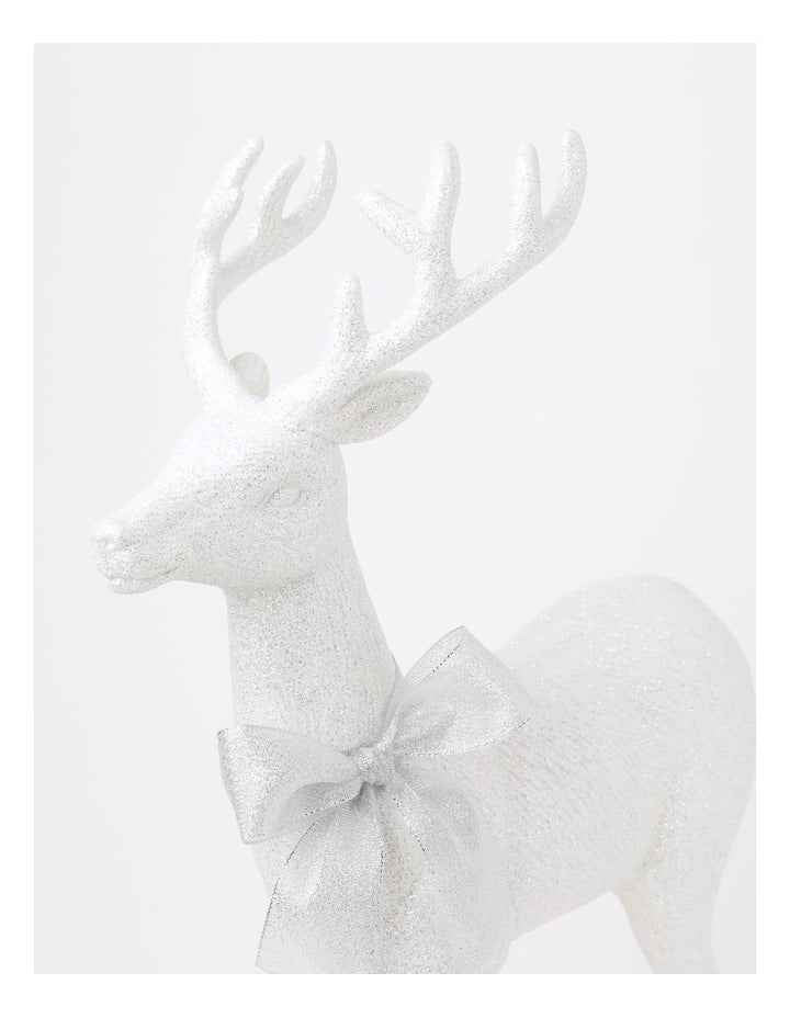 Eucalyptus Christmas Glittered Standing Reindeer withHessian Bow 46cm in White