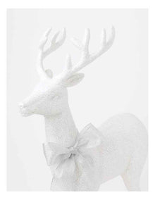 Eucalyptus Christmas Glittered Standing Reindeer withHessian Bow 46cm in White