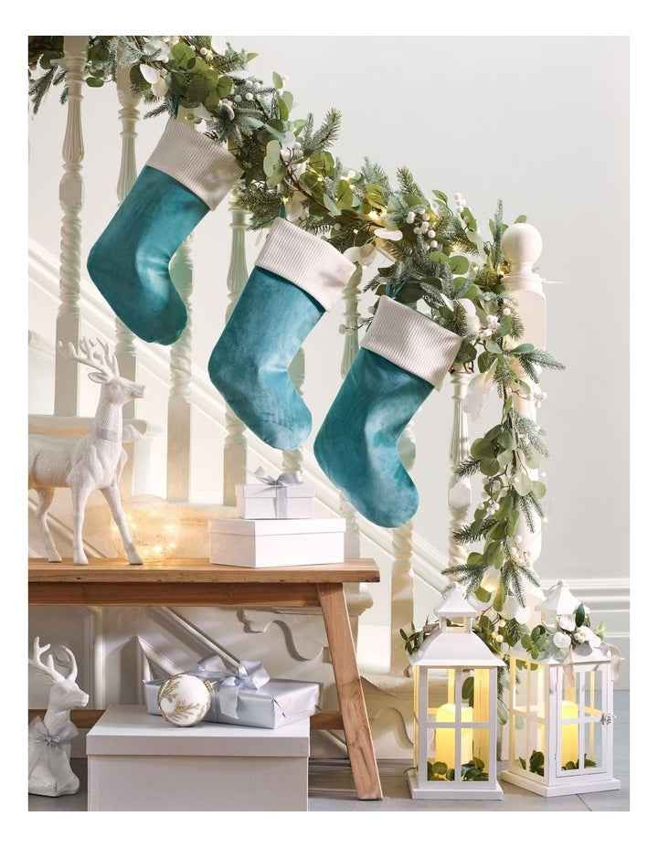 Eucalyptus Christmas Glittered Standing Reindeer withHessian Bow 46cm in White