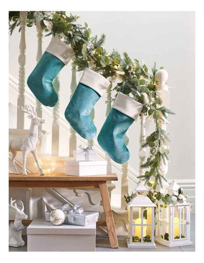 Eucalyptus Christmas Glittered Standing Reindeer withHessian Bow 46cm in White