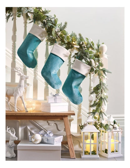 Luxe Eucalyptus Christmas Glittered Standing Reindeer withHessian Bow 46cm in White
