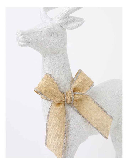 Eucalyptus Christmas Glittered Standing Reindeer withHessian Bow 46cm in White