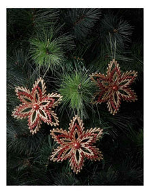 Heirloom Christmas 4pk Glittered Snowflake Ornament 11cm in Red