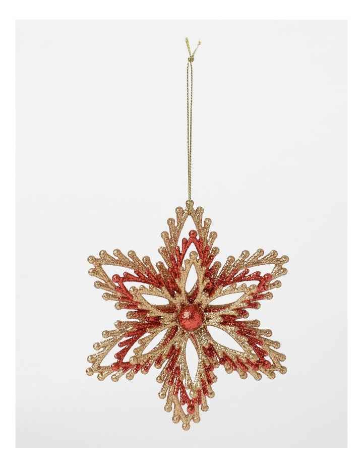 Heirloom Christmas 4pk Glittered Snowflake Ornament 11cm in Red