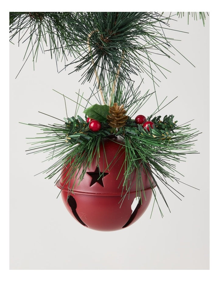 Heirloom Christmas Metal Bell Bauble withFoliage 10cm in Red