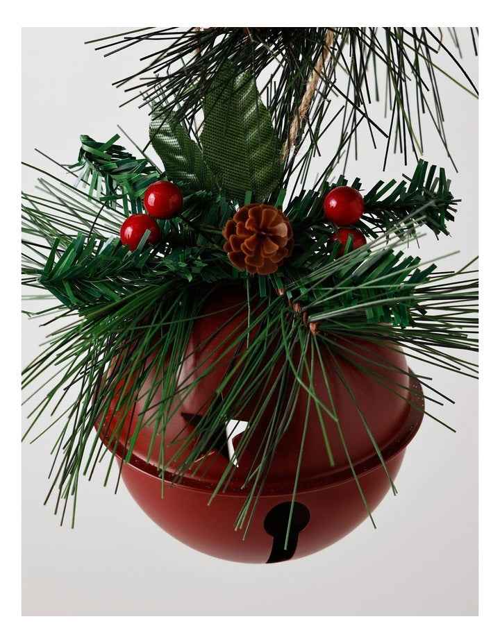 Heirloom Christmas Metal Bell Bauble withFoliage 10cm in Red