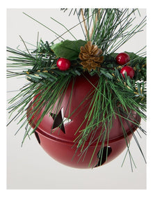 Heirloom Christmas Metal Bell Bauble withFoliage 10cm in Red