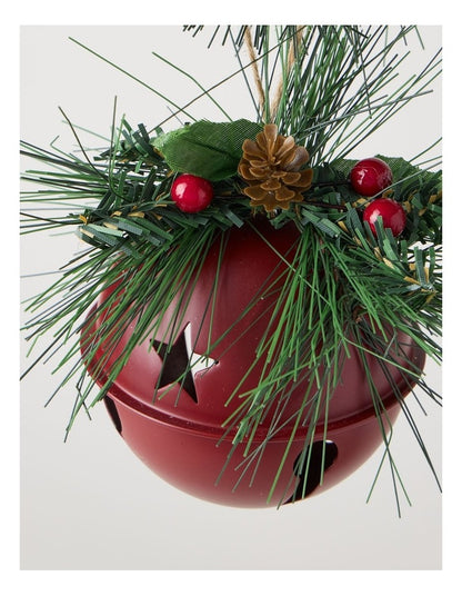 Heirloom Christmas Metal Bell Bauble withFoliage 10cm in Red