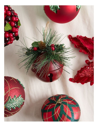 Heirloom Christmas Metal Bell Bauble withFoliage 10cm in Red