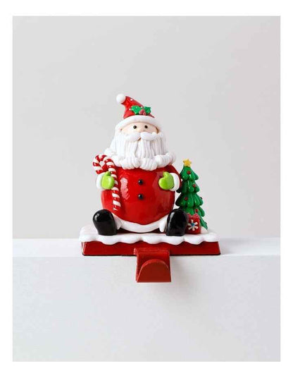 Candyland Christmas Claydough Santa Stocking Holder 13cm in Red/White
