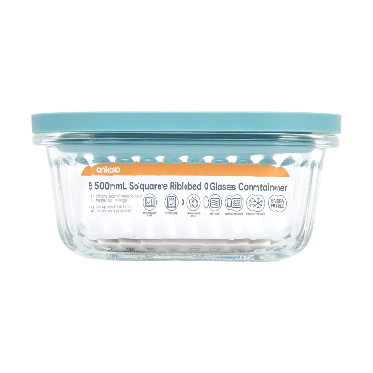 500ml Square Ribbed Glass Container