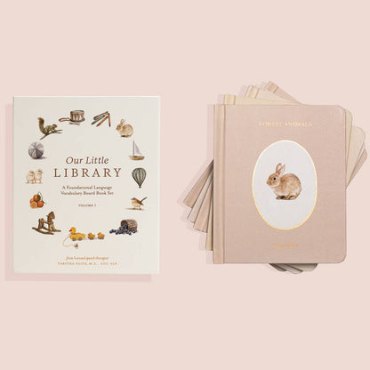 Our Little Library Vol. 1 (5 Board Books) by Paige Tate First Words Books Introducing Farm, Forest Animals, Fruits, Veggies, Toys and Transportation