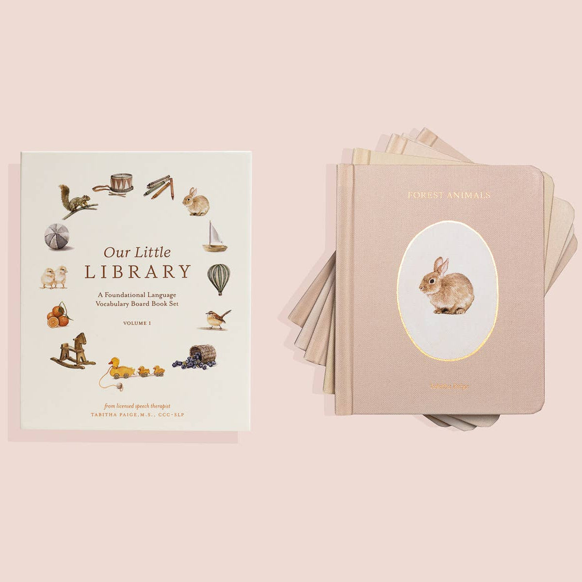 Our Little Library Vol. 1 (5 Board Books) by Paige Tate First Words Books Introducing Farm, Forest Animals, Fruits, Veggies, Toys and Transportation