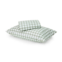 Gingham Cotton Flannelette Sheet Set - Single Bed, Green