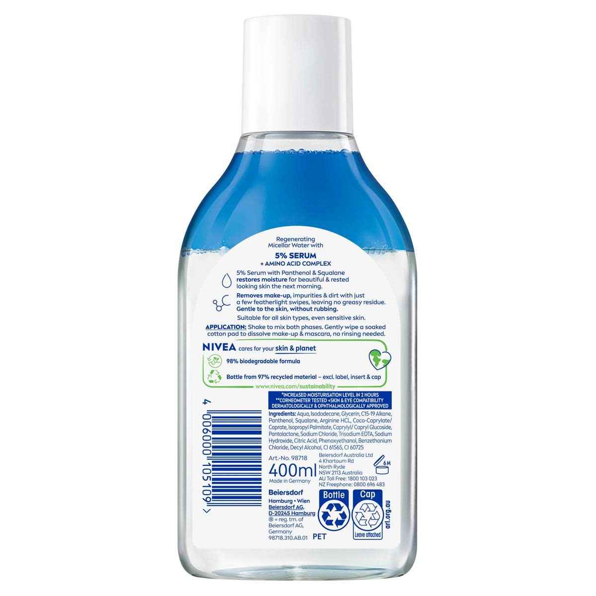Nivea Regenerating Micellar Water 400ml - 5% Serum with Panthenol and Squalane