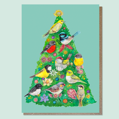 Christmas Tree Merry Christmas Card by Watercolour By Cat