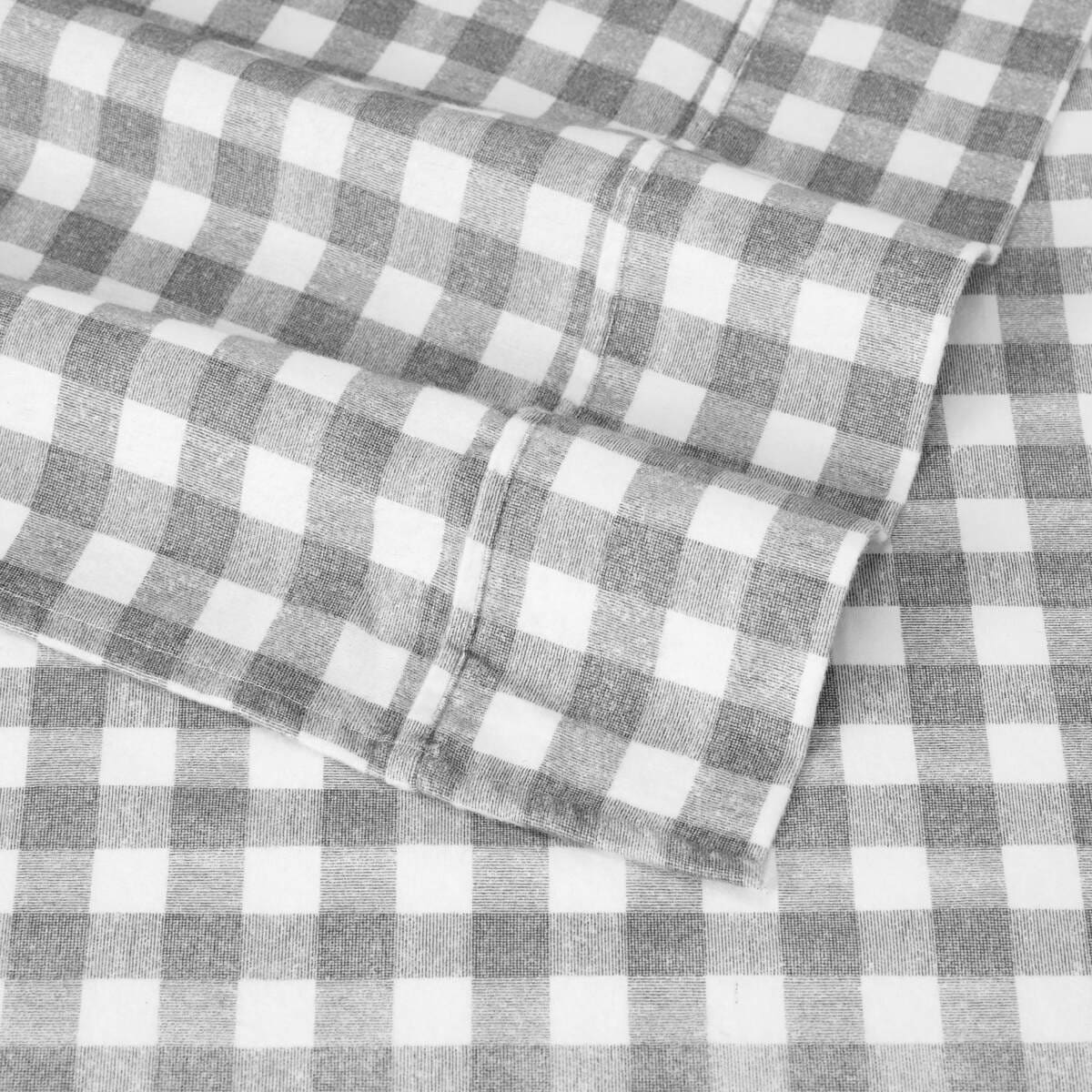 Gingham Cotton Flannelette Sheet Set - Queen Bed, Grey