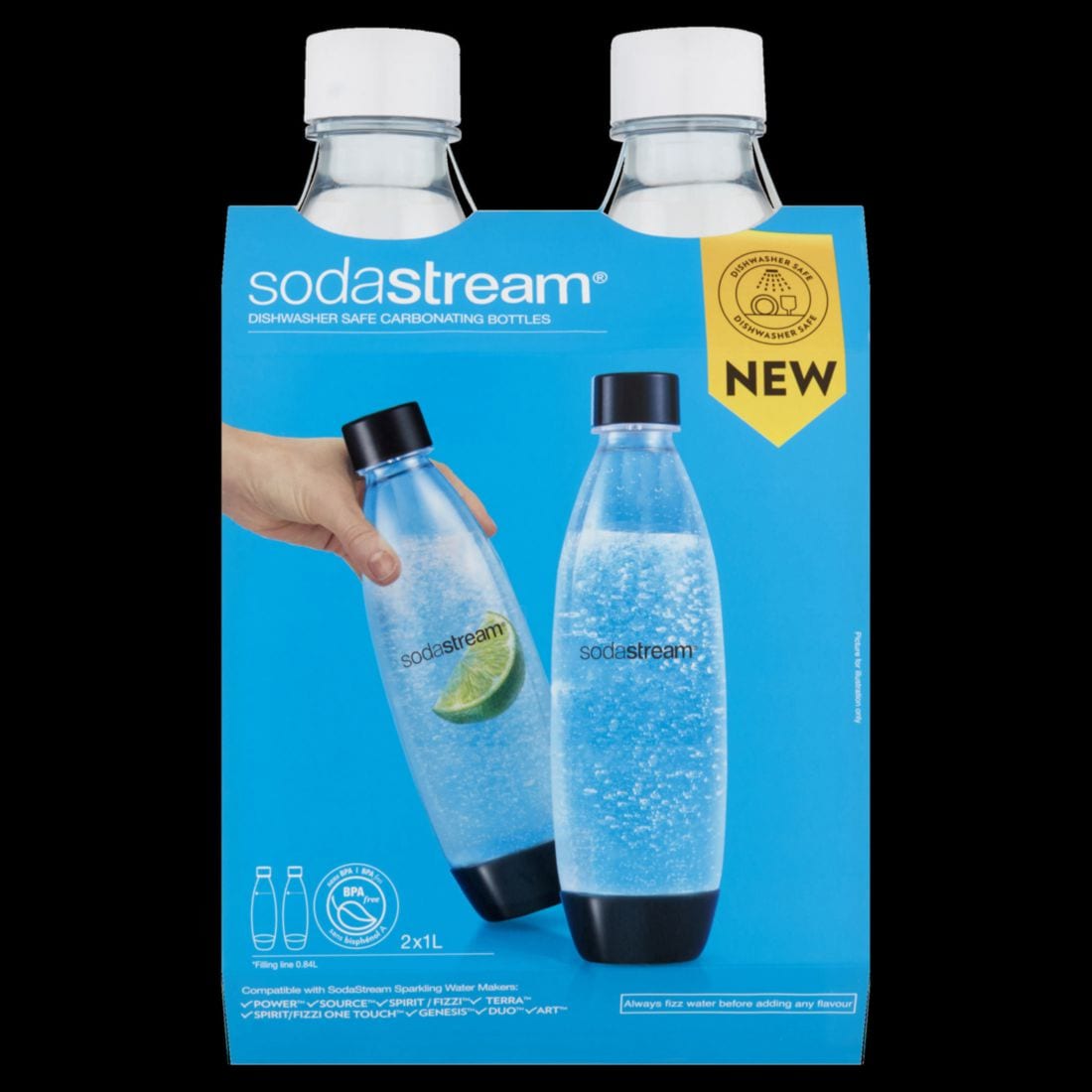 2 Pack Sodastream 1L Dishwasher Safe Fuse Bottles