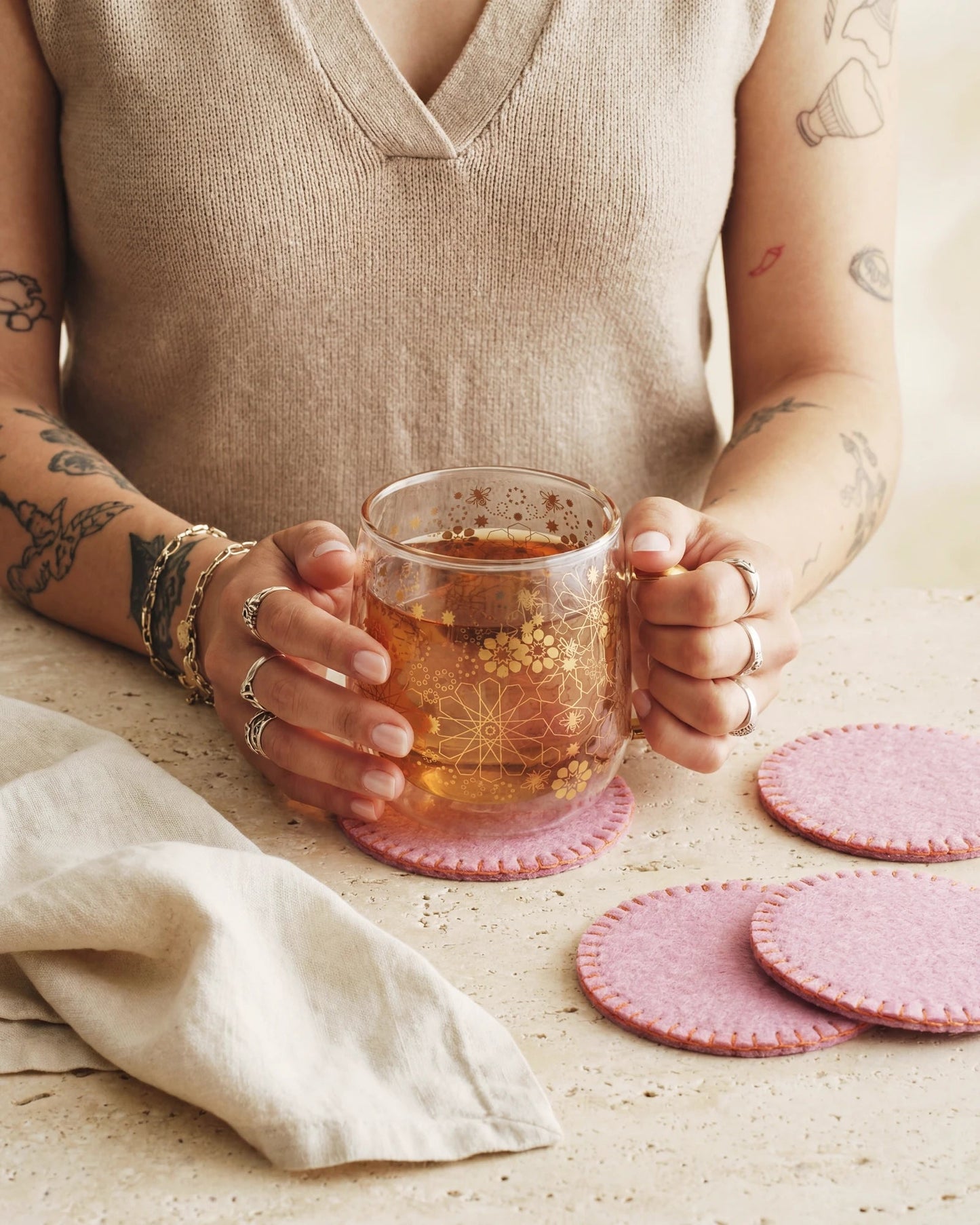 Aveva Rose Wool Coaster set of 4