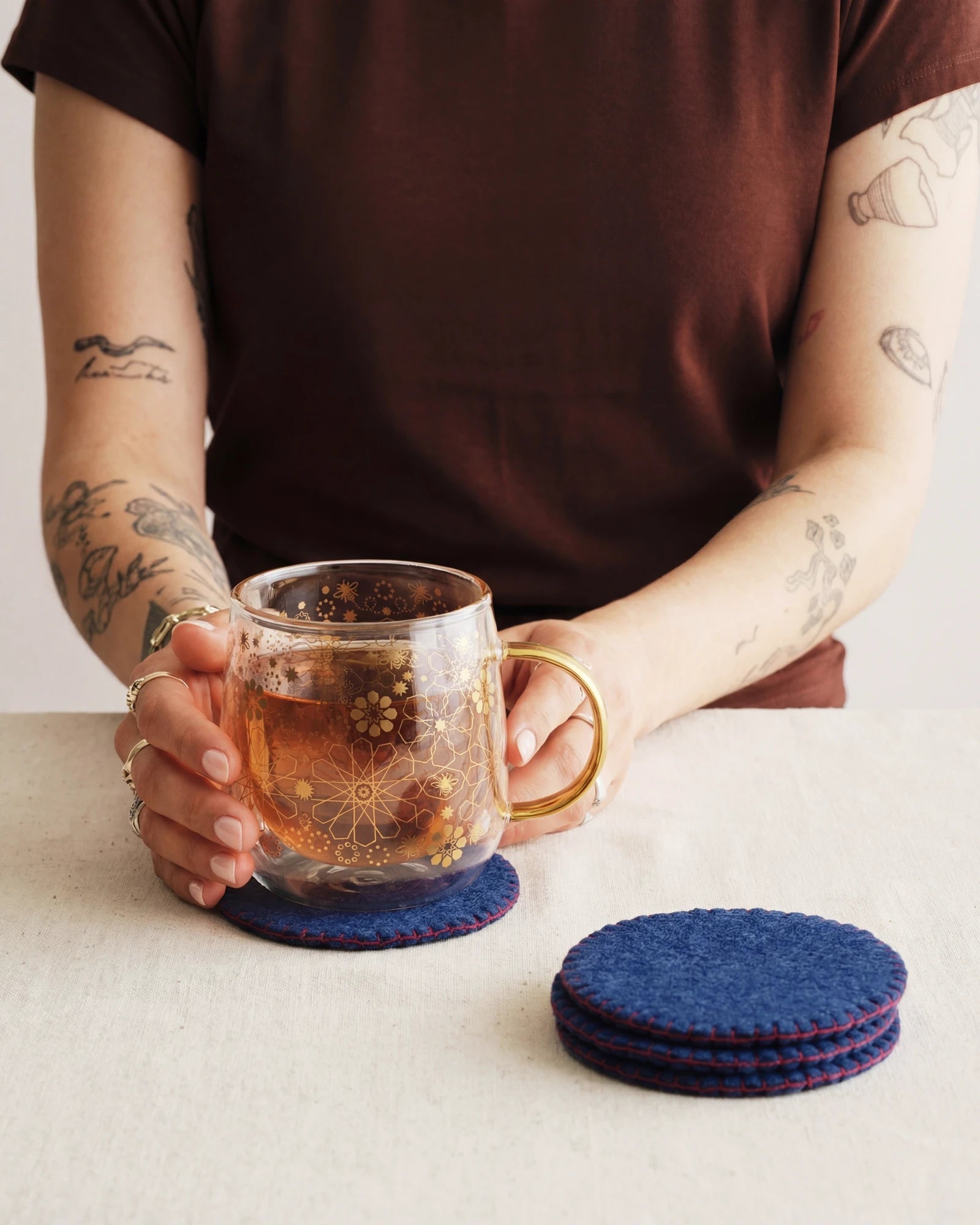 Aveva Electric Blue Wool Coaster set of 4