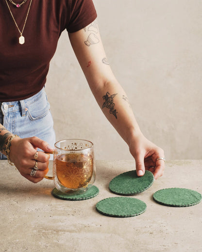 Aveva Spring Green Wool Coaster set of 4
