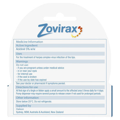 Zovirax Cold Sore Cream Pump 2g
