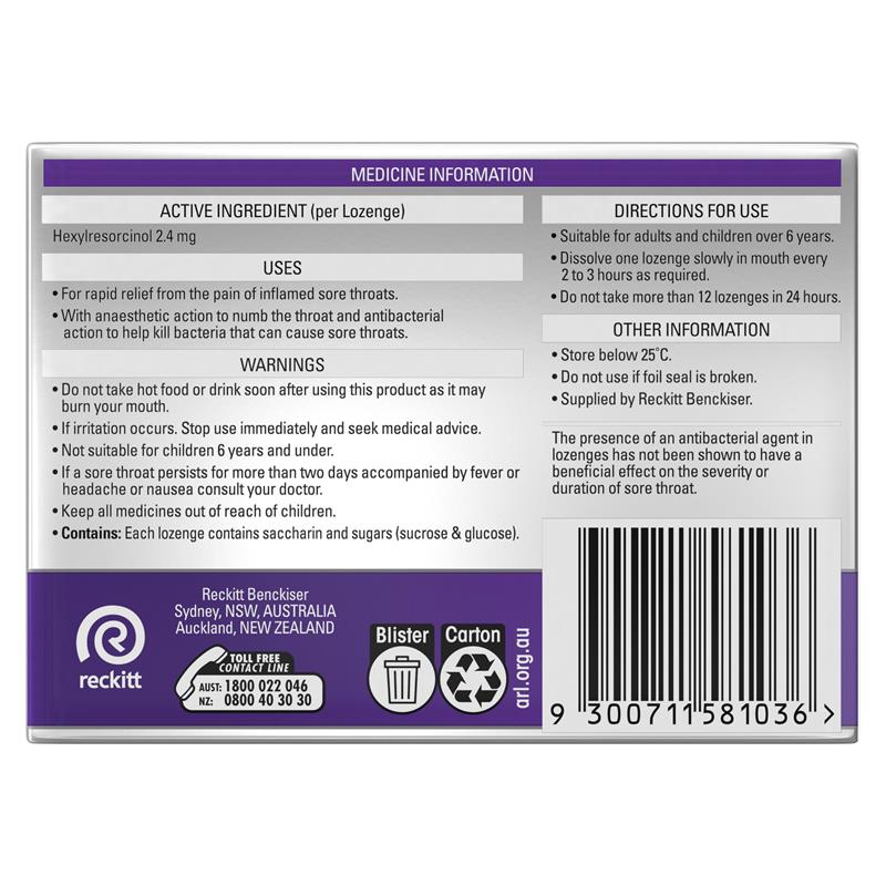 Strepsils Extra Blackcurrant Sore Throat Pain Relief with Anaesthetic Lozenges 16 Pack