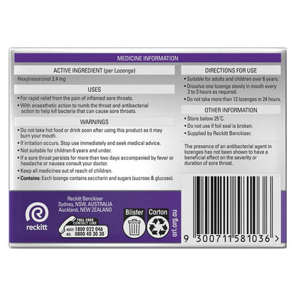 Strepsils Extra Blackcurrant Sore Throat Pain Relief with Anaesthetic Lozenges 16 Pack