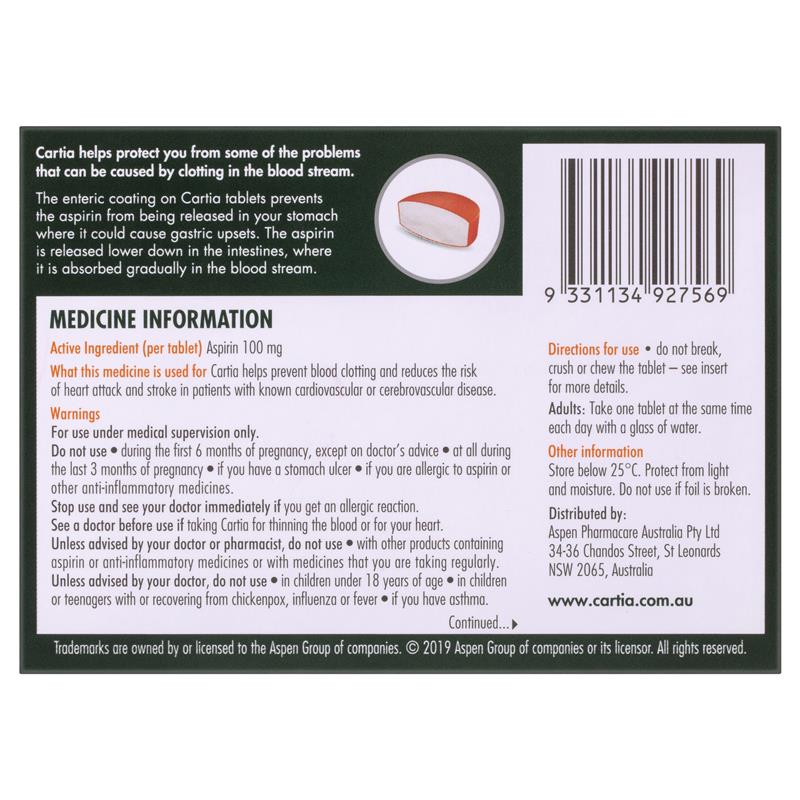 Cartia 100mg Tablets 84