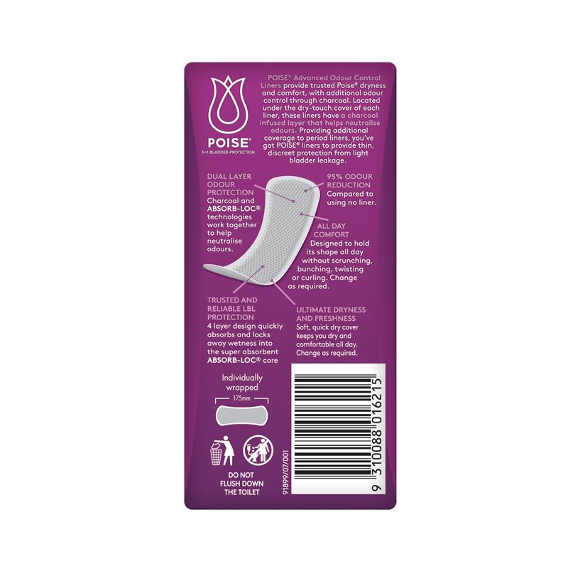 Poise Incontinence Liners Light with Charcoal 22 Pack