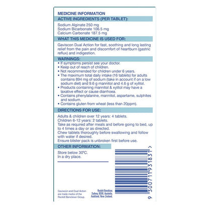 Gaviscon Dual Action Chewable Tablets Peppermint Heartburn & Indigestion Relief 32 Pack