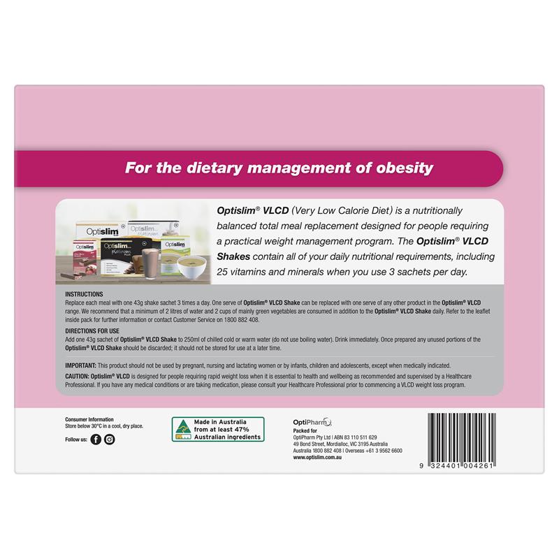 Optislim VLCD Meal Replacement Shake Strawberry 21x43g Sachets