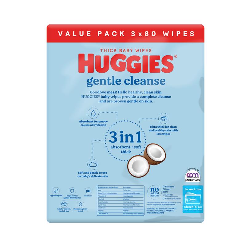 Huggies Coconut 3x80 Wipes