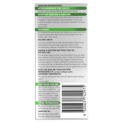Nurofen Zavance Fast Pain Relief Caplets 256mg Ibuprofen 24 Pack