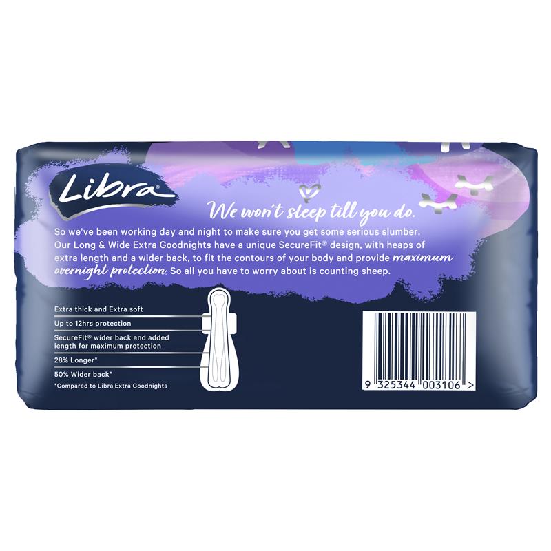 Libra Goodnights Pads Extra Long & Wide 6 Pack