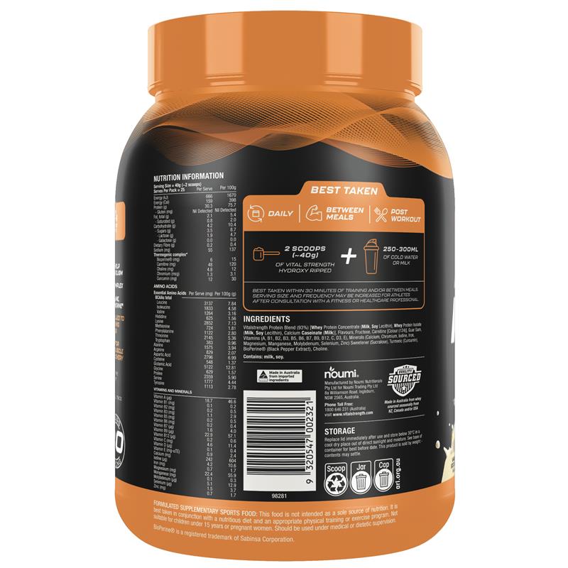 Vital Strength Hydroxy Ripped Thermogenic Protein Powder Vanilla 1kg