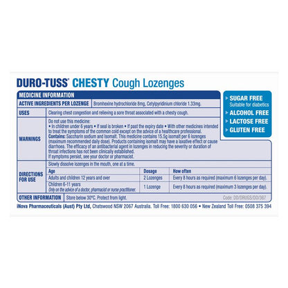 DURO-TUSS Chesty Cough Lozenges Lemon 24 Lozenges
