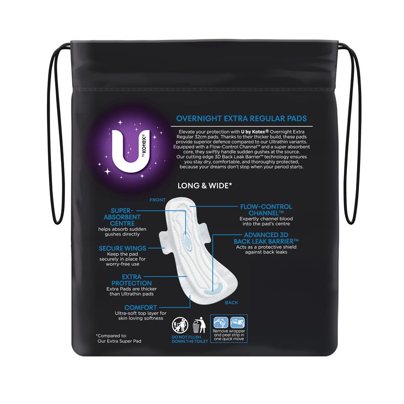 U by Kotex Extra Overnight Pads Wing 10 Pack