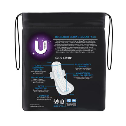 U by Kotex Extra Overnight Pads Wing 10 Pack