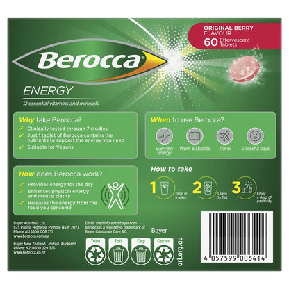 Berocca Energy Original Berry 60 Effervescent Tablets Exclusive Size - GimmeNow