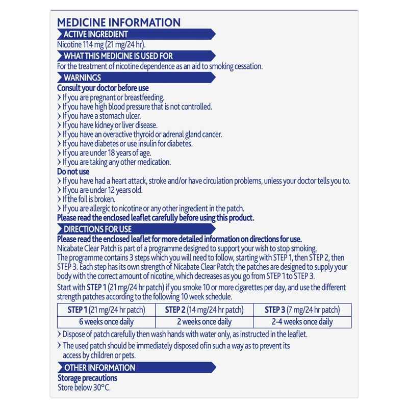 Nicabate Clear Patch Quit Smoking Step 1 21mg 14 Patches (Value Pack)