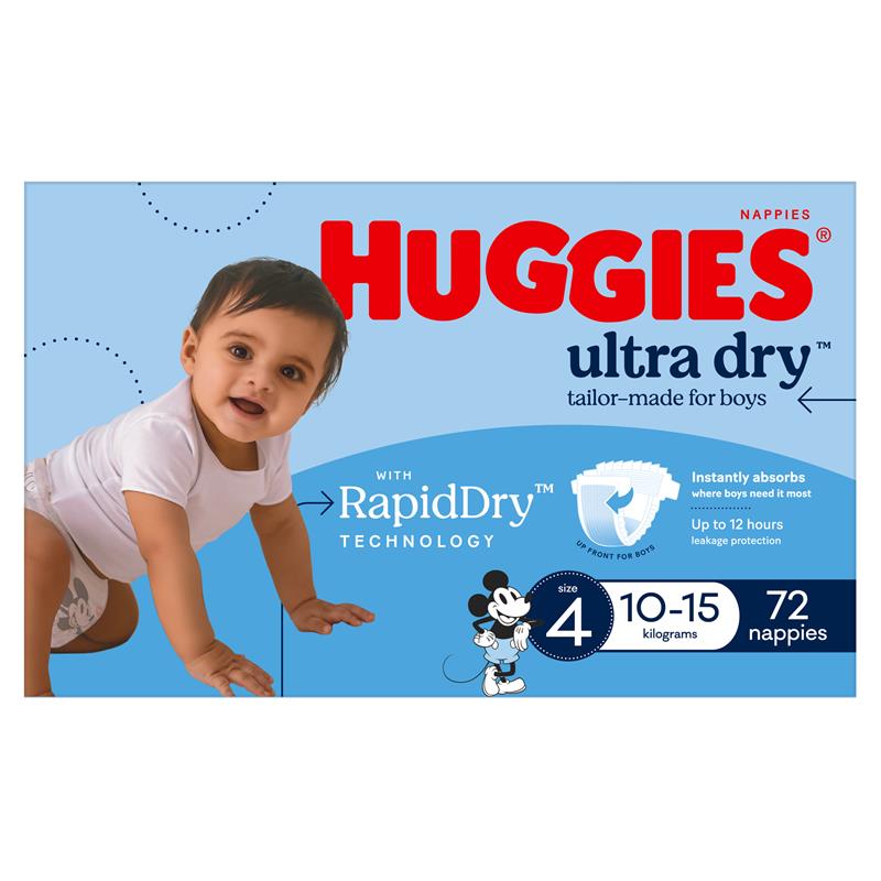 Huggies Ultra Dry Nappies Boy Size 4 Jumbo 72 Pack