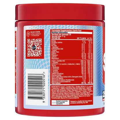 BSc Energy Shred + Hydration Powder Zappo Sour Blue Raspberry 275g