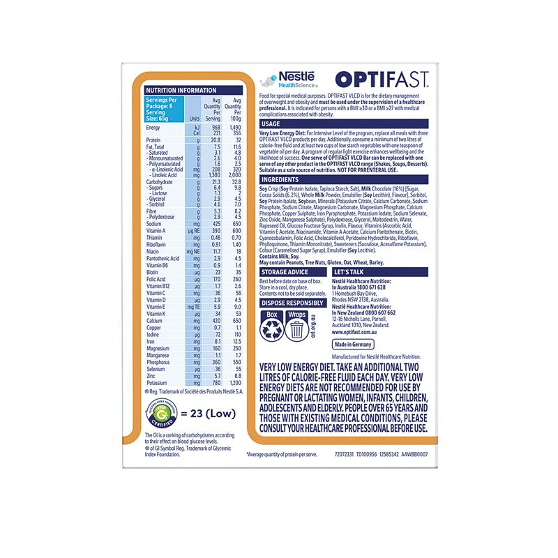 Optifast VLCD Bars Cappuccino Flavour 6 X 65g Pack