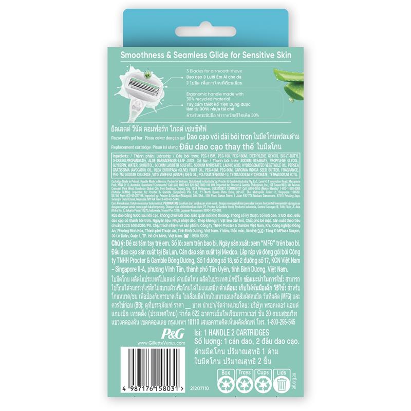 Gillette Venus ComfortGlide Sensitive Razor Handle + 2 Blades