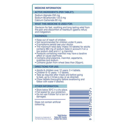 Gaviscon Chewable Tablets Peppermint Heartburn & Indigestion Relief 48 Pack