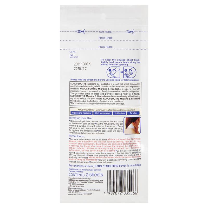 Kool n Soothe Migraine Relief 2 Sheets