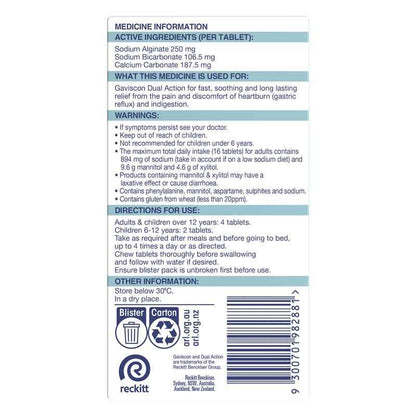 Gaviscon Dual Action Chewable Tablets Peppermint Heartburn & Indigestion Relief 16 Pack